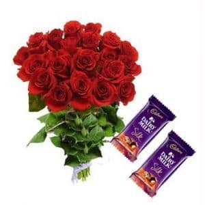 24 Red Roses With Dairy Milk Silk Chocolates